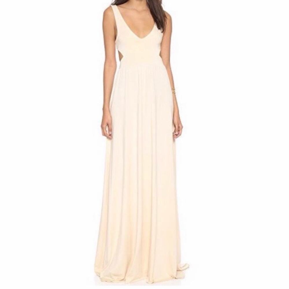Rachel Pally minimalist modern Cream cut out Deep V-Neck Long maxi dress XS